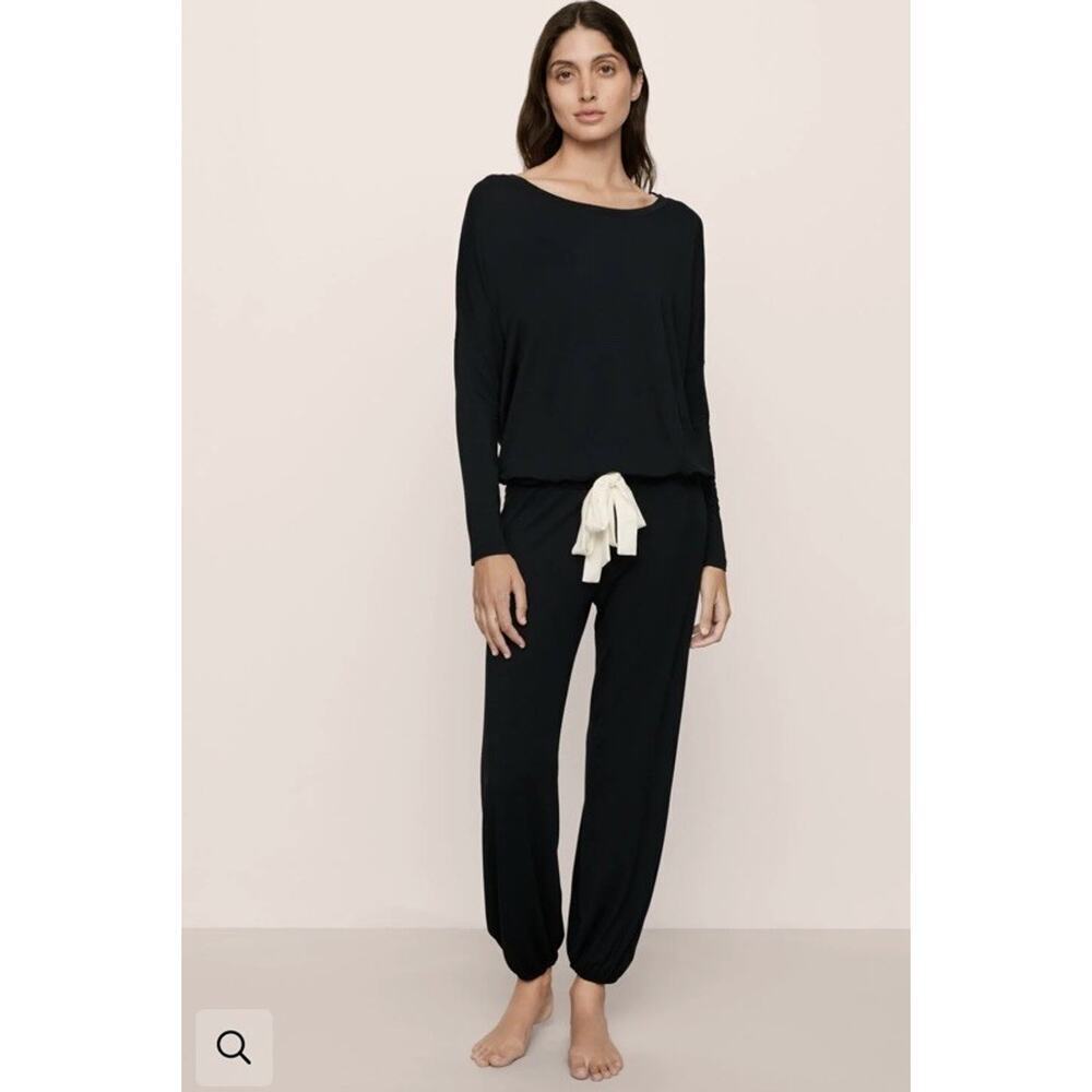 Eberjey Gisele TENCEL™ Modal Slouchy PJ Set Black/Ivory Women's Sz S NWT $148
